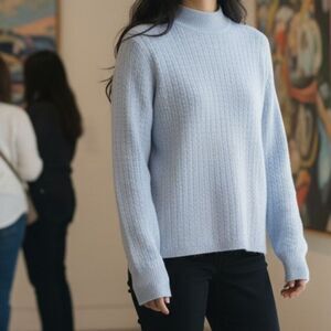 Vintage Baby Blue Cableknit Turtleneck Sweater
